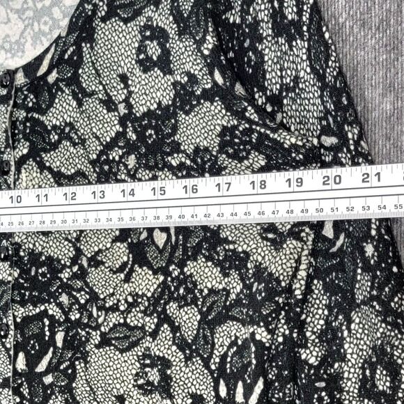 Cato Sweater Womens Large Black White Floral Lace Print Cottagecore Cardigan - Picture 6 of 11